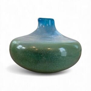 VINTAGE JOSKA Kristall ART GLASS UFO Vase, green, turquoise, blue hand-blown